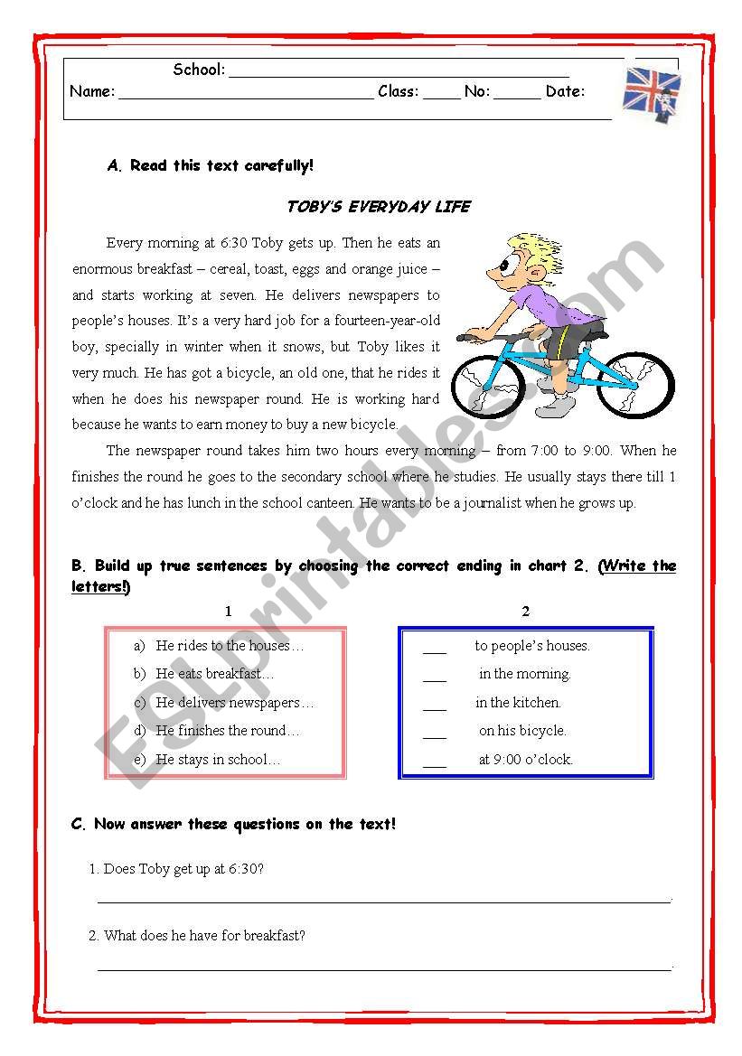 TOBY`S EVERYDAY LIFE worksheet